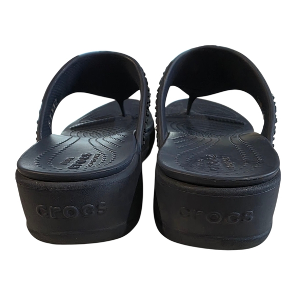 Crocs Monterey Diamante Wedge Flip Sandal Women's Size 10 Navy Blue - Picture 4 of 9